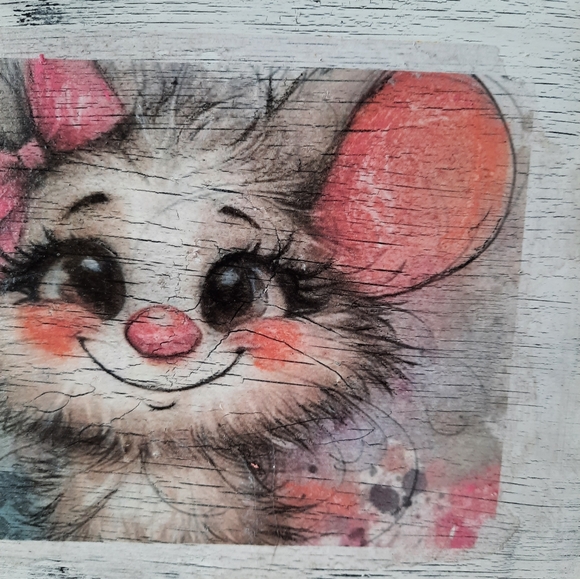 CLEARANCE SALE 50% Darling little mouse / Mixedmedia art on wood - Picture 3 of 3
